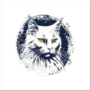 Winter Whiskers - Stunning Grunge White Cat Tee Posters and Art